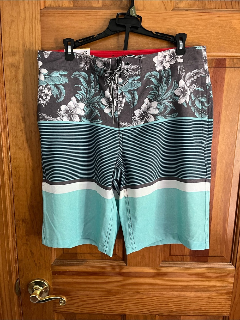 Goodfellow & Co Teal, Gray & White Floral Stripe Swim Shorts